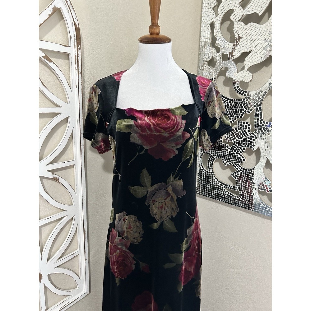 Y2K Dressbarn size 12 Velvet Floral Witchy Grunge Whimsigoth Fairy Maxi Dress - Picture 2 of 7